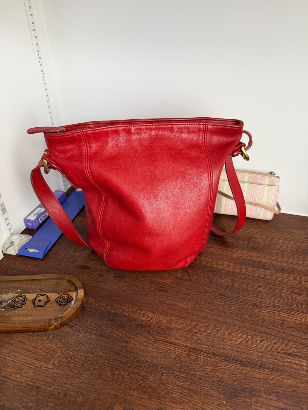Vintage Coach Red Leather Bucket Shoulder Bag